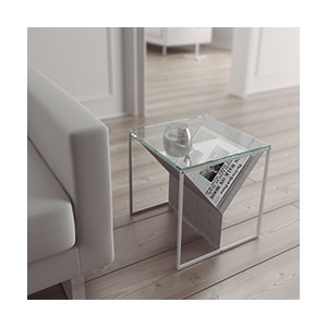 طاولة قهوة مع قاعدة للصحف، سطح علوي زجاجي هيكل معدني، طراز STZIN_طاولات لزوايا الجلوس والقهوة-1298
