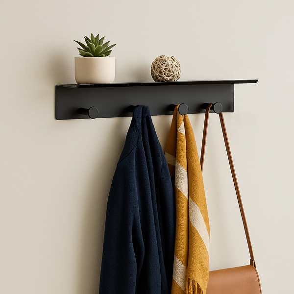 מדף קיר מעוצב עם ארבעה ווים, דגם EDCH4